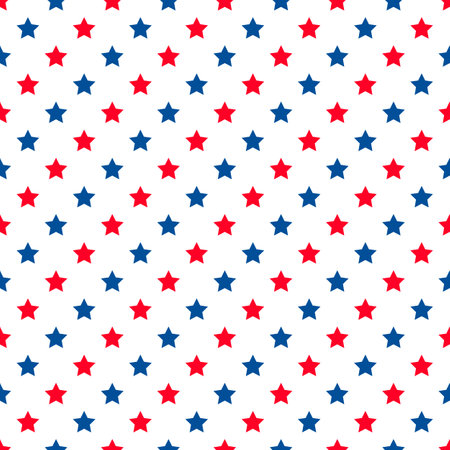 American patriotic seamless pattern. USA traditional backdrop. White stars on blue background. Vector template for fabric, textile, wallpaper, wrapping paper, etc.のイラスト素材