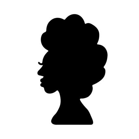 African American woman silhouette with curly afro hair. Young black woman profile isolated on white. Vector illustrationのイラスト素材