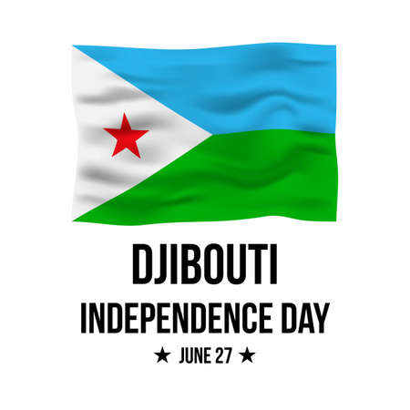 Djibouti Independence Day lettering with flag isolated on white. National holiday celebrated on June 27. Vector template for typography poster, banner, greeting card, flyer, etc.のイラスト素材