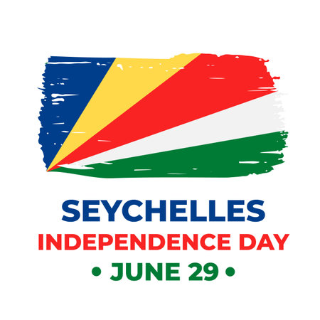 Seychelles Independence Day lettering with flag. National holiday celebrated on June 29. Vector template for typography poster, banner, greeting card, flyer, etc.のイラスト素材