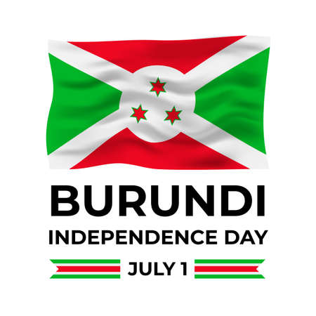 Burundi Independence Day lettering with flag isolated on white. National holiday celebrated on July 1. Vector template for typography poster, banner, greeting card, flyer, etc.のイラスト素材