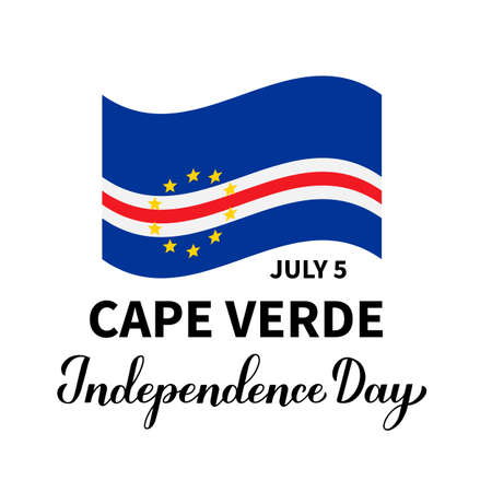 Cape Verde Independence Day lettering with flag isolated on white. National holiday celebrated on July 5. Vector template for typography poster, banner, greeting card, flyer, etcのイラスト素材