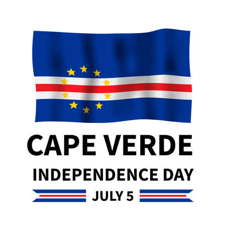 Cape Verde Independence Day lettering with flag isolated on white. National holiday celebrated on July 5. Vector template for typography poster, banner, greeting card, flyer, etc.のイラスト素材