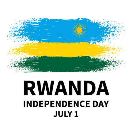 Rwanda Independence Day calligraphy lettering with brush stroke flag. National holiday celebrated on July 1. Vector template for typography poster, banner, greeting card, flyerのイラスト素材