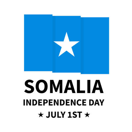 Somalia Independence Day lettering with flag isolated on white. National holiday celebrated on July 1. Vector template for greeting card, banner, typography poster, flyerのイラスト素材