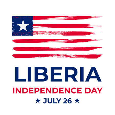 Liberia Independence Day lettering with flag isolated on white. National holiday celebrated on July 26. Vector template for greeting card, banner, typography poster, flyer, etc.のイラスト素材