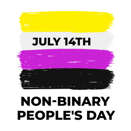 Non-Binary People s Day poster with Pride Flag. LGBT community holiday celebrate on July 14. Easy to edit vector template for banners, signs, logo design, card, etc.のイラスト素材