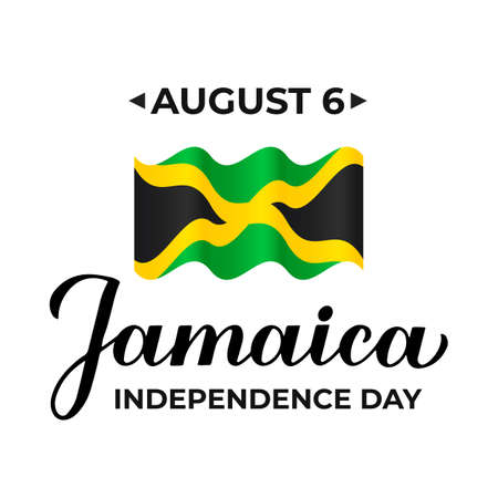 Jamaica Independence Day calligraphy lettering. Jamaican holiday celebrated on August 6. Vector template for typography poster, greeting card, banner, flyerのイラスト素材