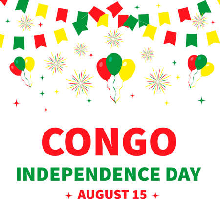 Congo Independence Day lettering typography poster. National holiday celebrate on August 15. Easy to edit vector template for banner, flyer, sticker, greeting card, postcard, etc.のイラスト素材