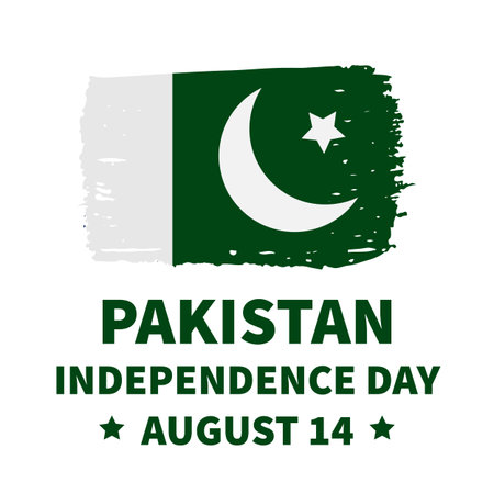 Pakistan Independence Day lettering with flag. National holiday celebrated on August 14. Vector...