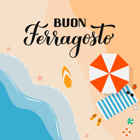Buon Ferragosto - Happy August Festival in Italian. Traditional summer holiday in Italy. Vector background for typography poster, banner, invitation, card, sticker, etc.のイラスト素材