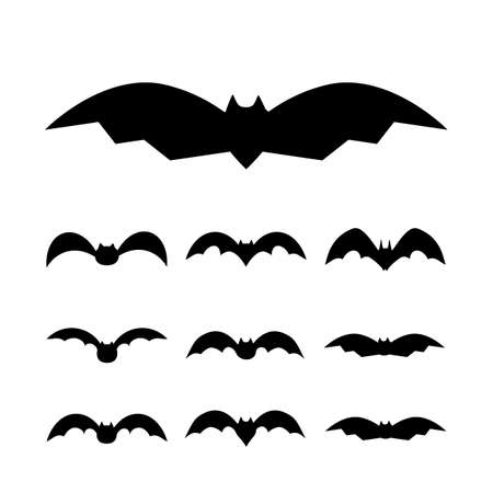 Halloween bats. Set of 10 silhouettes isolated on white. Vector clipart.のイラスト素材
