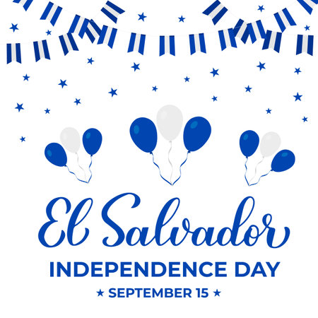 El Salvador Independence Day typography poster. National holiday celebrated on September 15. Vector template for banner, greeting card, flyer, etc.のイラスト素材