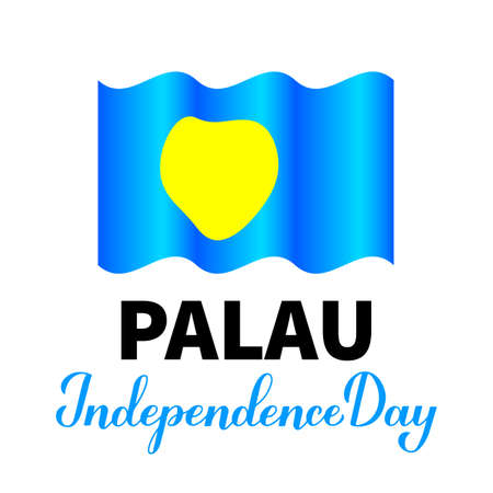 Palau Independence Day lettering with flag. National holiday celebrate on October 1. Easy to edit vector template for typography poster, greeting card, banner, flyer, sticker, postcardのイラスト素材