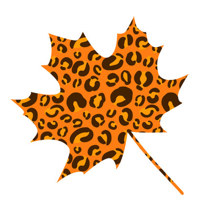 Fall maple leaf made of leopard pattern. Cute autumn decorations. Vector template for Thanksgiving...