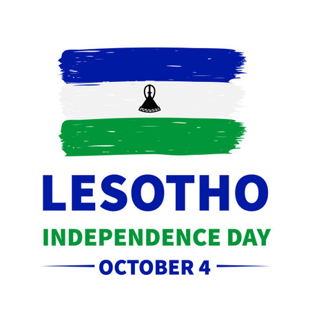Lesotho Independence Day lettering with grunge flag. National holiday celebrate on October 4. Vector template for typography poster, banner, flyer, greeting card, postcard, etc.のイラスト素材