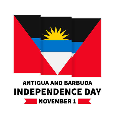 Antigua and Barbuda Independence Day lettering with flag. National holiday celebrated on November 1. Vector template for typography poster, banner, greeting card, flyer, etc.のイラスト素材