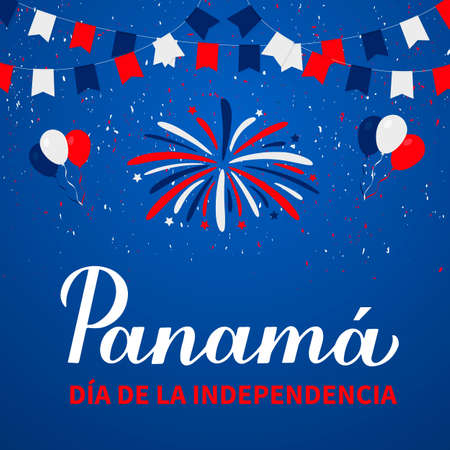 Panama Independence Day lettering in Spanish. National holiday celebrated in November. Vector template for typography poster, banner, greeting card, flyer, etc.のイラスト素材