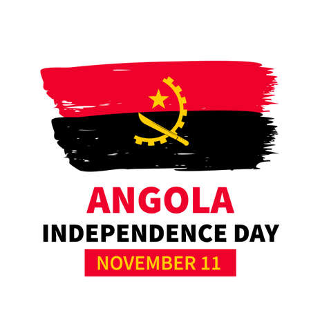 Angola Independence Day lettering with grunge flag. National holiday celebrate on November 11. Vector template for typography poster, banner, flyer, greeting card, etc.のイラスト素材
