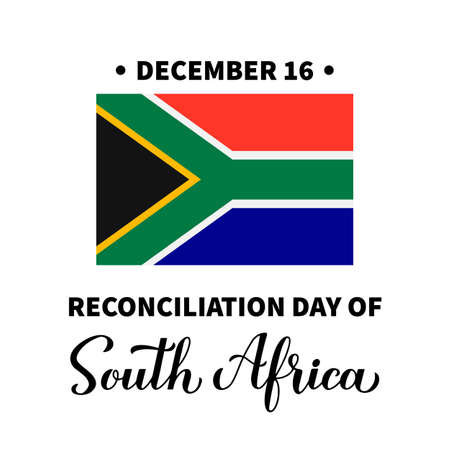 South Africa Reconciliation Day with flag isolated on white. National holiday celebrate on December 16. Vector template for typography poster, banner, flyer, sticker, greeting card, postcard, etc.のイラスト素材