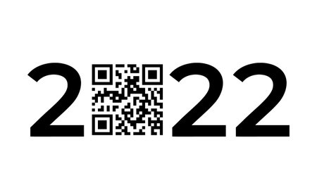 2022 numbers QR code. Covid vaccination. Funny New Year typography poster. Vector template for...
