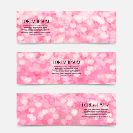 Heart vector background. Set of 3 banners for Valentines Day. Perfect template for website, social media, etcのイラスト素材