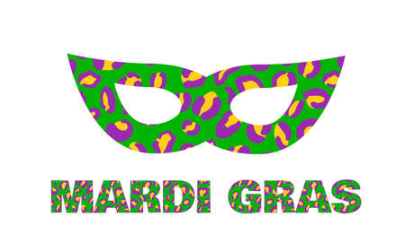 Mardi Gras leopard lettering and masquerade mask. Fat Tuesday traditional carnival in New Orleans. Vector template for banner, flyer, party invitation, etcのイラスト素材
