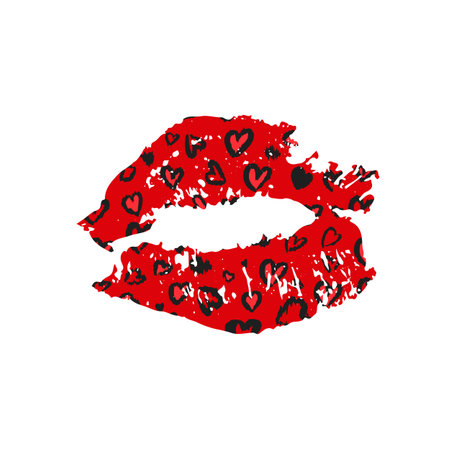 Leopard print lips. Red lipstick kiss with animal pattern. Vector template for greeting card, poster, banner, label, etcのイラスト素材