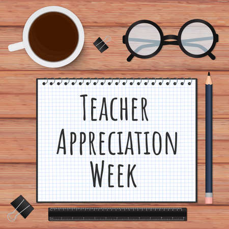 Teacher Appreciation Week lettering. Annual event in United States on May. Vector template for greeting card, typography poster, banner, etc.のイラスト素材