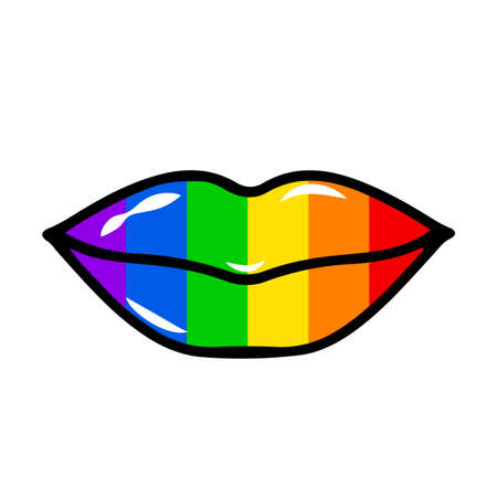 Rainbow lipstick kiss isolated on white. LGBT community symbol. gay pride month. Imprint of the lips. Vector template for poster, banner, card, flyer, sticker.のイラスト素材