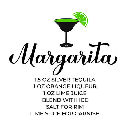 margarita recipe. How to make margaritas. party bar sign. Vector template for typography poster, banner, card, flyer, etc.のイラスト素材