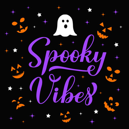Spooky Vibes lettering. Funny Halloween quote. Vector template for banner, typography poster, greeting card, party invitation, shirt, etc.のイラスト素材