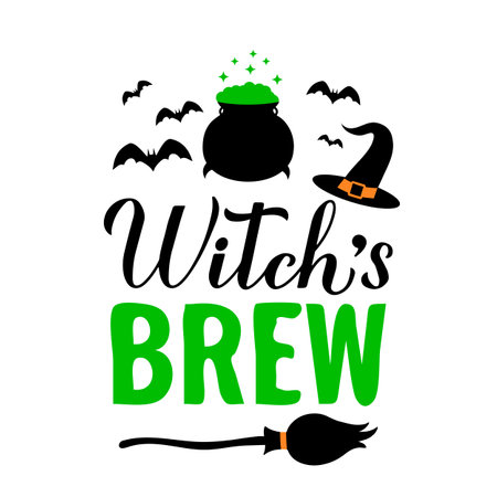 Funny Halloween quote. Witch's Brew lettering. Vector template for banner, typography poster, greeting card, party invitation, shirt, etc.のイラスト素材