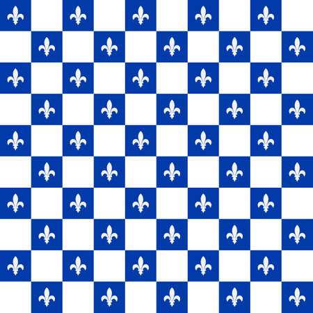 Royal lily seamless pattern. Canadian province of Quebec background. Fleur de lys checkered pattern. Vector template for wrapping paper, wallpaper, fabric, etcのイラスト素材