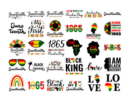 Juneteenth quotes bundle. African American holiday Black history 30 designs set. Vector template for typography poster, postcard, banner, sticker, etc.のイラスト素材