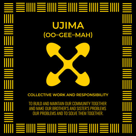 The Seven Principles of Kwanzaa sign. Third day of Kwanzaa Collective Work and Responsibility or...