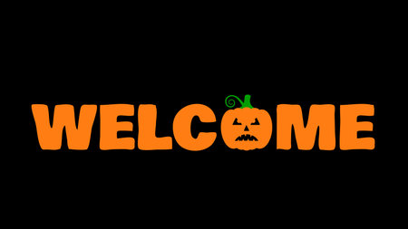 Welcome lettering with Halloween pumpkin. Vector template for typography poster, farmhouse sign, door mat, etc.のイラスト素材