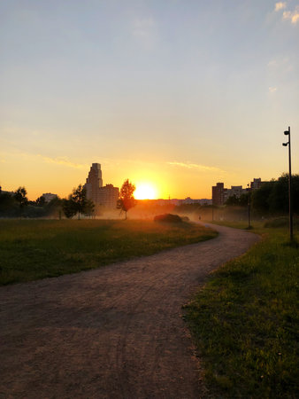 Sunset in the city parkの写真素材