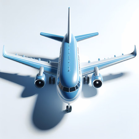 3D Render of Blue Airplane Model isolated on a white backgroundの素材