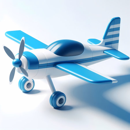 3D Render of Blue Airplane Model isolated on a white backgroundの素材