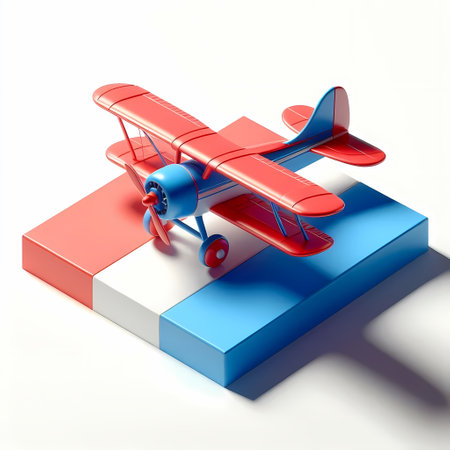 3D Render of Red Airplane Model isolated on a white backgroundの素材