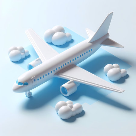 3D Render of Blue Airplane Model isolated on a white backgroundの素材