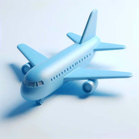 3D Render of Blue Airplane Model isolated on a white backgroundの素材