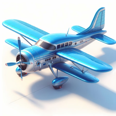 3D Render of Blue Airplane Model isolated on a white backgroundの素材