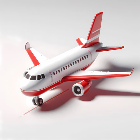 3D Render of Red Airplane Model isolated on a white backgroundの素材