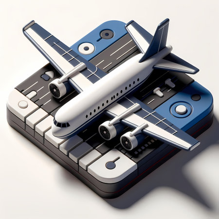 3D Render of Blue Airplane Model isolated on a white backgroundの素材