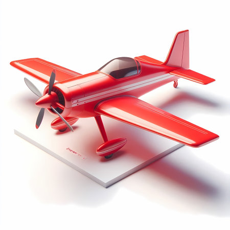 3D Render of Red Airplane Model isolated on a white backgroundの素材