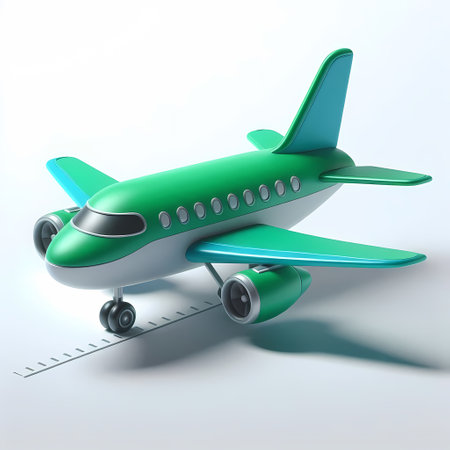 3D Render of Green Airplane Model isolated on a white backgroundの素材
