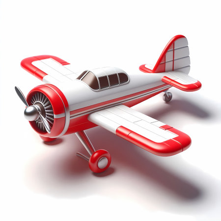 3D Render of Red Airplane Model isolated on a white backgroundの素材