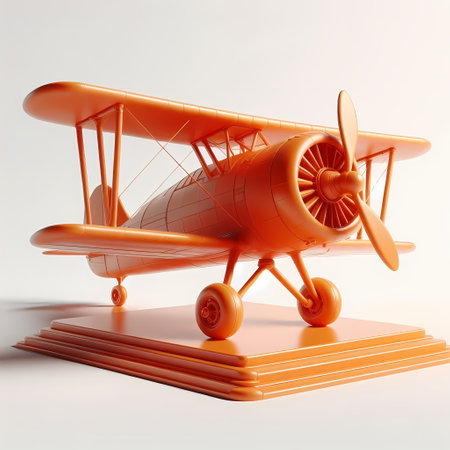 3D Render of Red Airplane Model isolated on a white backgroundの素材